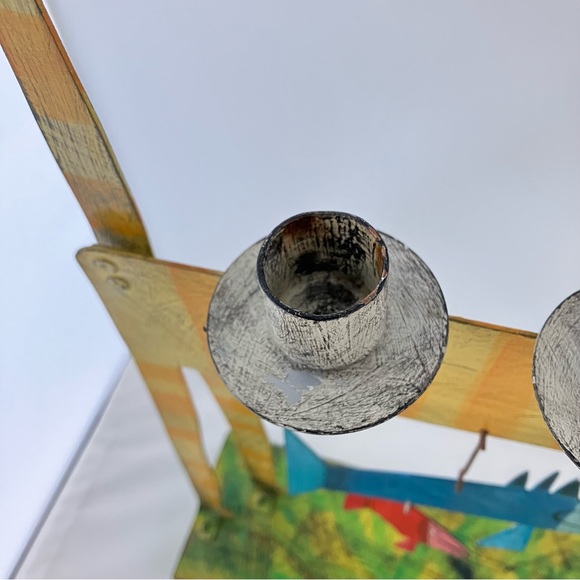 ACME Animal Canada Cat With 3 Birds, one Taper Candle Holder Handcrafted Signed - Picture 12 of 17